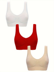 3pcs Wireless Sports Bras Comfy & Breathable Running Workout Tank Bra