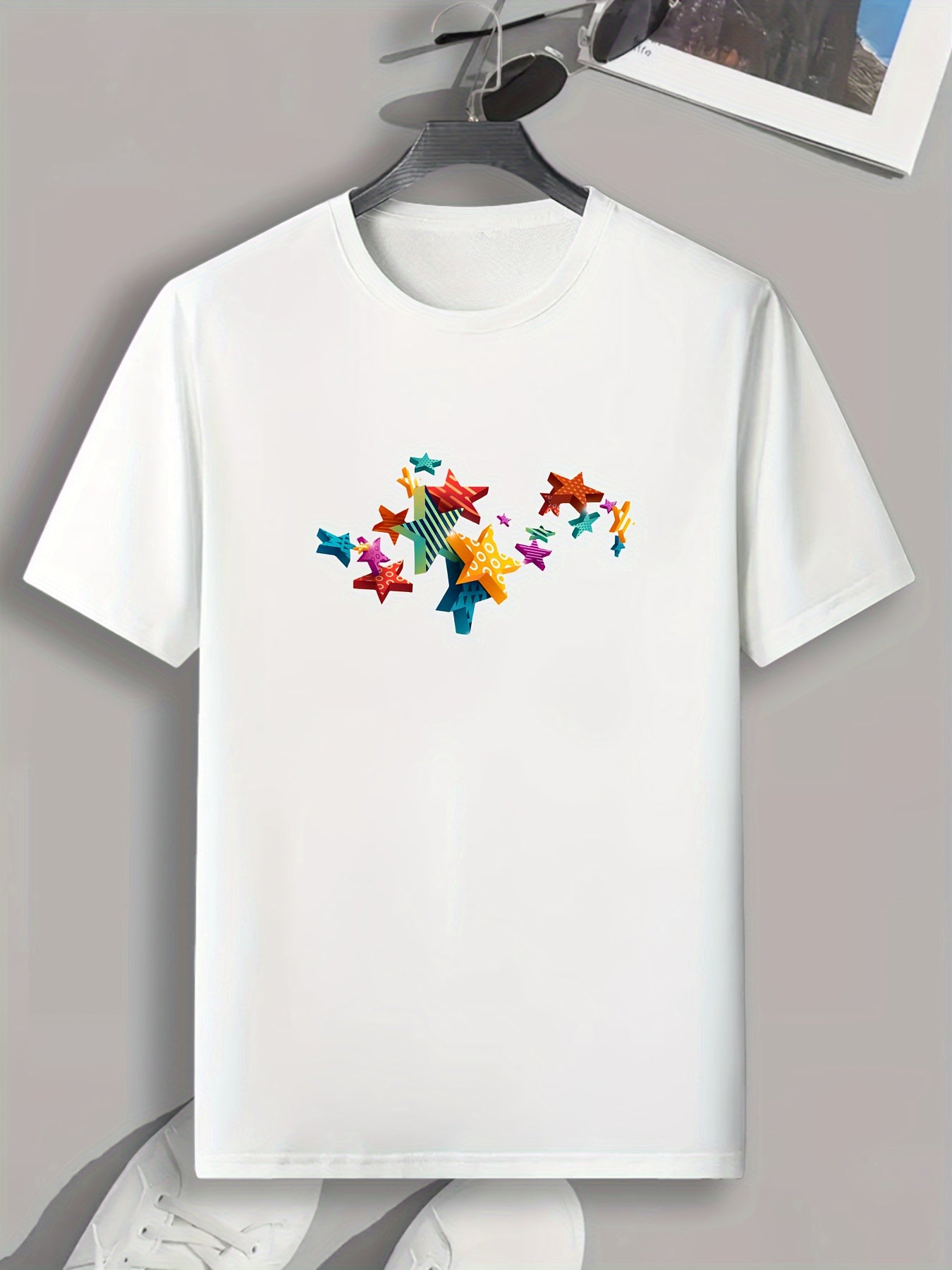Star Pattern Print Men's Comfy Sports T-shirt Graphic Tee
