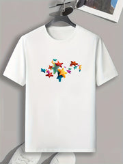 Star Pattern Print Men's Comfy Sports T-shirt Graphic Tee