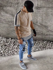 Men's Embroidery Slim Fit Ripped Jeans