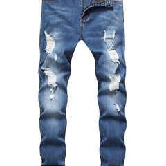 Slim Fit Ripped Jeans Men's Casual Street Style Distressed Denim Pants
