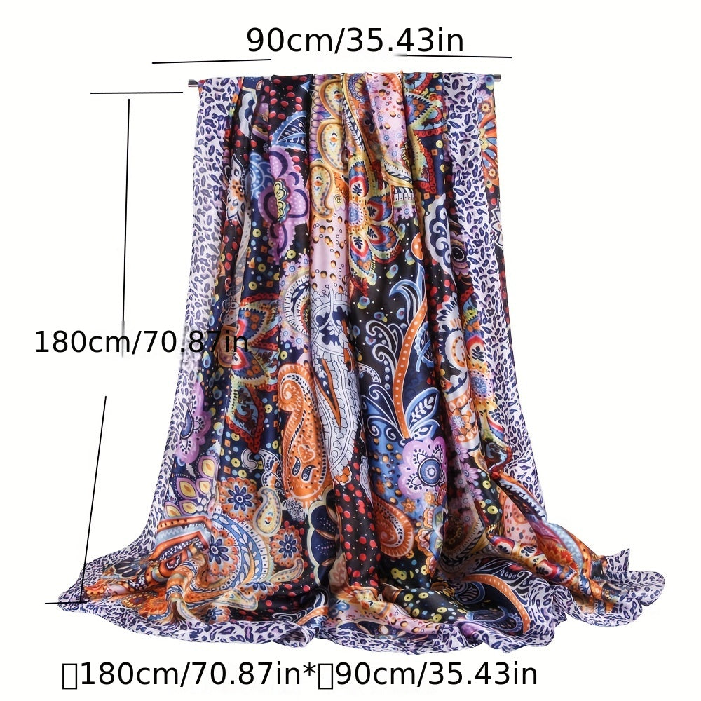 Colorful Printed Satin Scarf for Sunscreen Outdoor Use