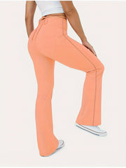 Solid Ruched Front Tie Back High Rise Flared Leg Yoga Leggings