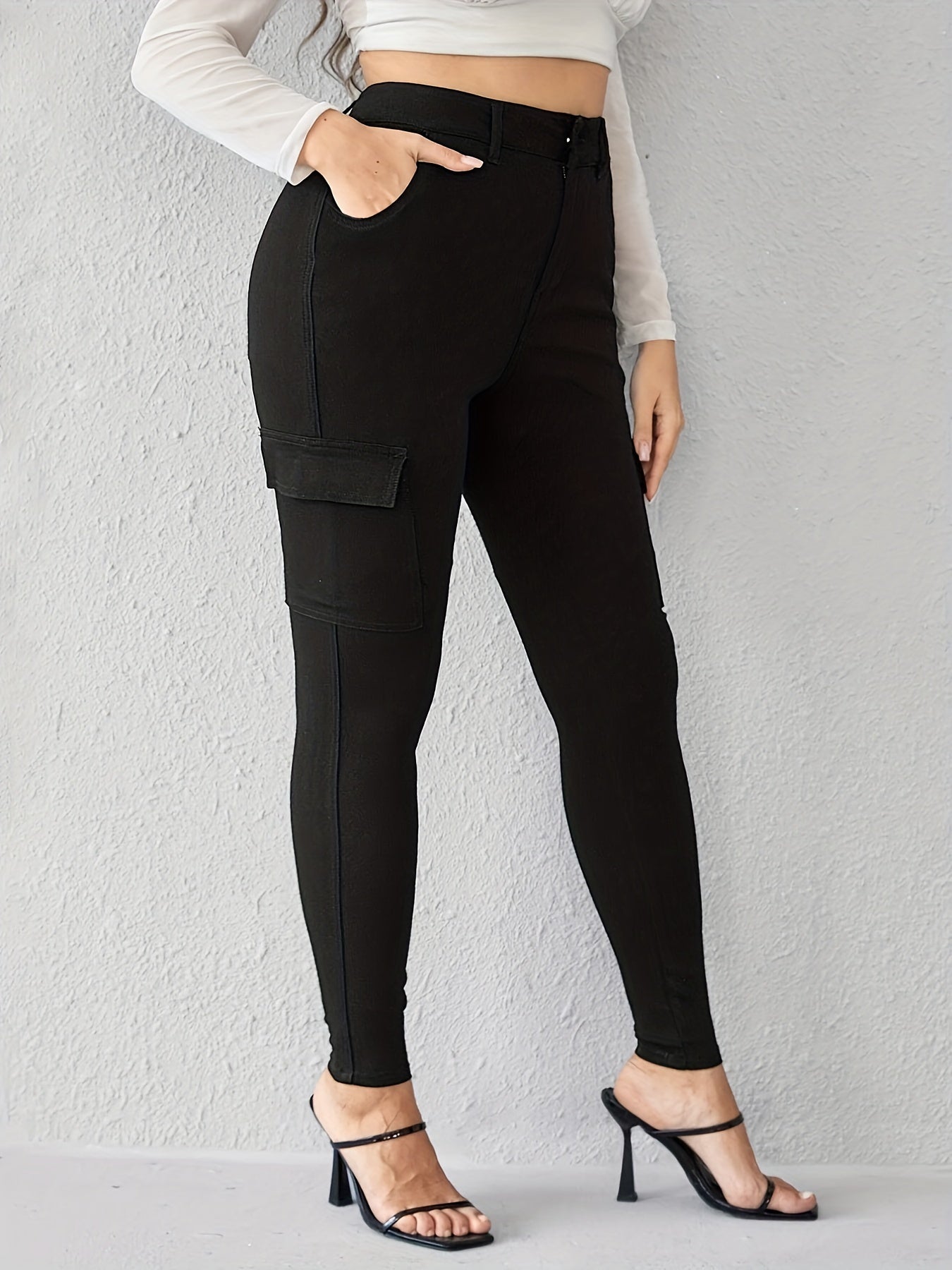 Solid High Rise Skinny Jeans with Pockets