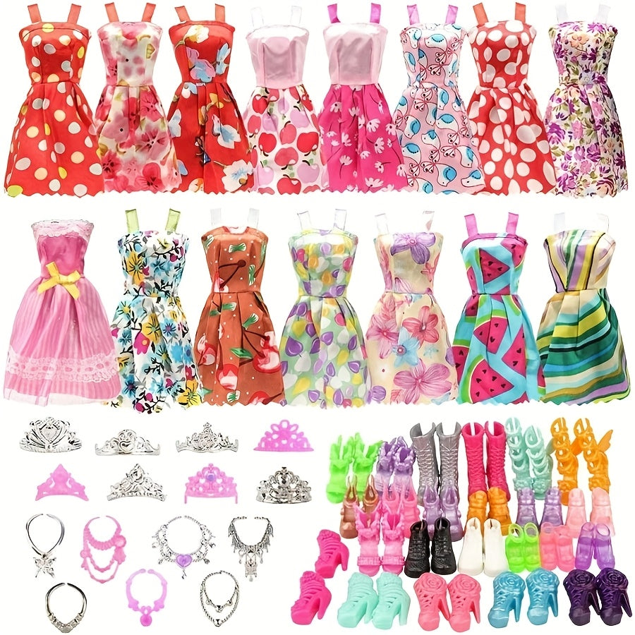 32pcs Doll Fashionista Outfit Set with Clothes Shoes Crown Necklace Jewelry