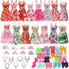 32pcs Doll Fashionista Outfit Set with Clothes Shoes Crown Necklace Jewelry