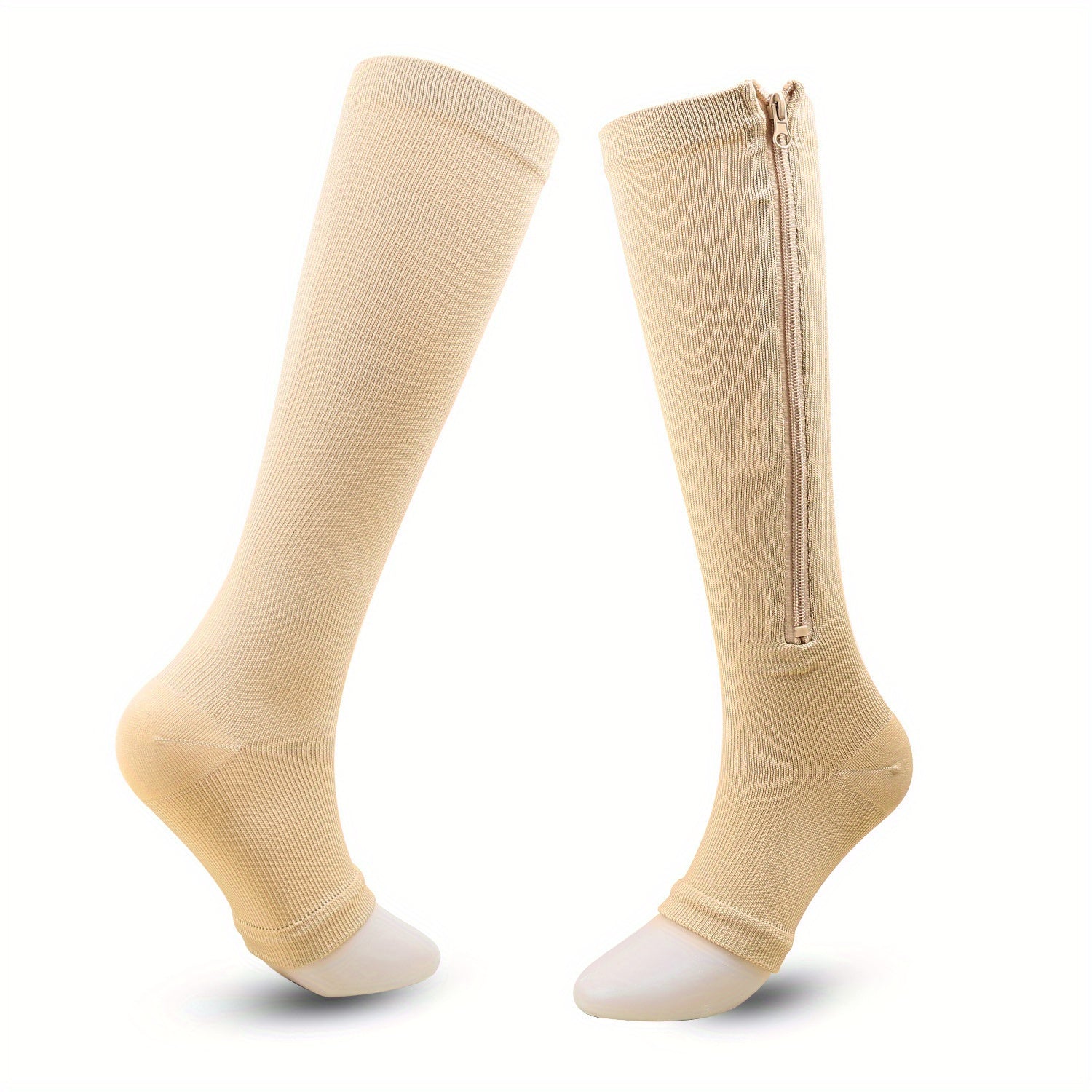 2 Pairs Unisex Knee High Compression Socks with Zipper for Running & Nursing
