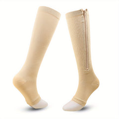 2 Pairs Unisex Knee High Compression Socks with Zipper for Running & Nursing