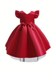 Toddler Girls Ruffle Trim Princess Dress Gown Three dimensional Flowers Embroide