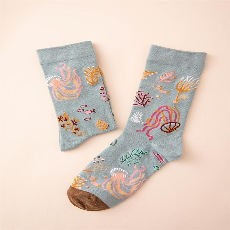 Funny Pattern Cotton Mid Tube Socks For Sports Skateboard Women's Socks