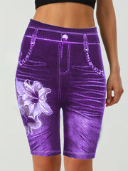 Flower Print Slim Leggings Casual Skinny Shorts Leggings