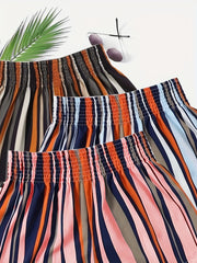 Striped Shorts 3 Pack Shirred Waist Casual Summer Women's Clothing