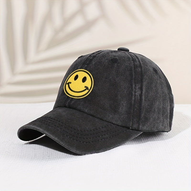 Kids Distressed Happy Face Patch Baseball Cap Sunshade