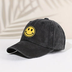Kids Distressed Happy Face Patch Baseball Cap Sunshade