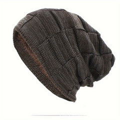 Men's Winter Warm Velvet Lined Knitted Hat Outdoor Beanie Cap