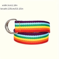 Rainbow Canvas Belt Double Ring Block Belt