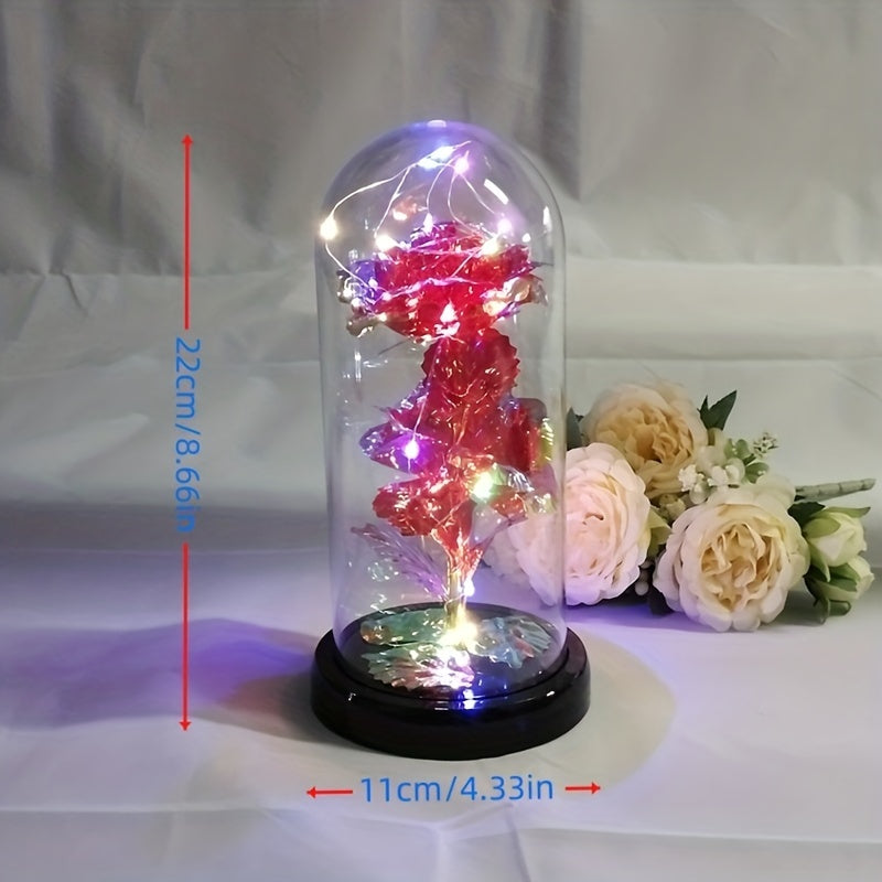 USB Powered Colorful Lights & Double Rose with Golden Leaves