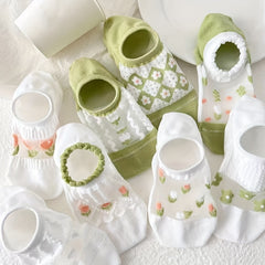 8 Pairs Floral Print & Mesh Ankle Socks Women's Stockings