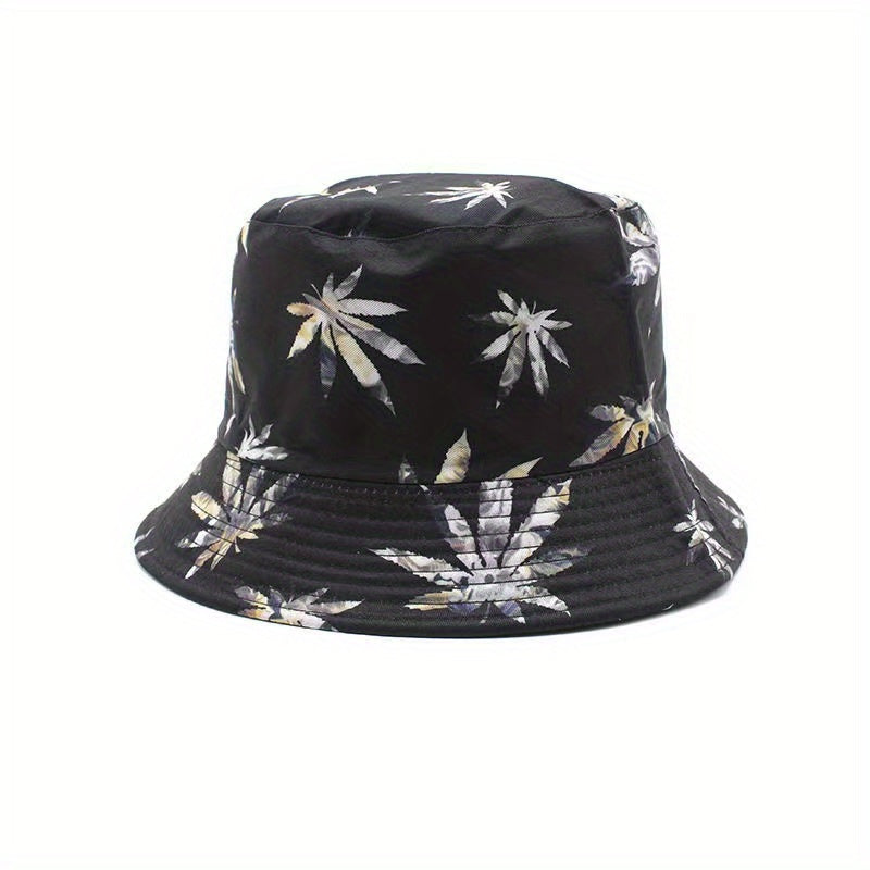 Leaf Print Bucket Hat Hip Hop Reversible Basin Hat Lightweight Sunscreen Fisherm