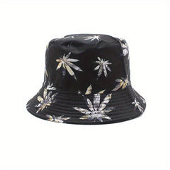 Leaf Print Bucket Hat Hip Hop Reversible Basin Hat Lightweight Sunscreen Fisherm