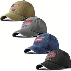 American Flag Embroidery Baseball Cap Washed Distressed Unisex Dad Hats