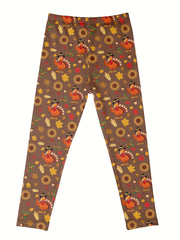 Girls' Thanksgiving Leggings with Turkey Pumpkin Dwarf Pattern