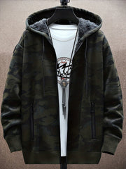 Camouflage Pattern Hooded Cardigan Sweater Men's Zip Up Coat