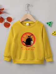 Halloween Cat Print Boys Sweatshirt Long Sleeve Crew Neck Tops Kids Clothing
