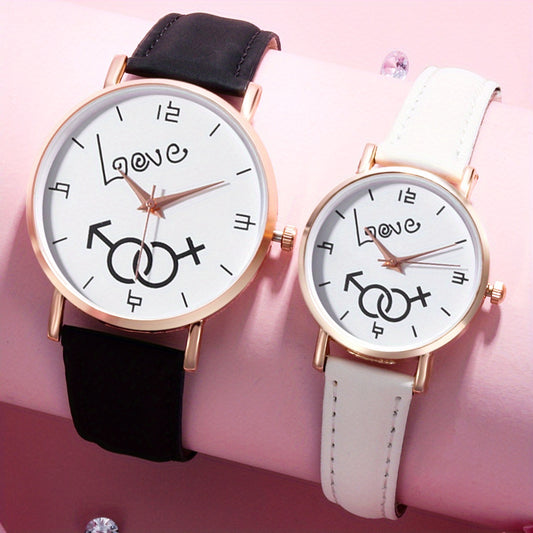 Love Couple Digital Quartz Watches PU Leather Strap