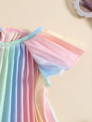 Girls Small Flying Sleeve Gradient Colorful Pleated Dress