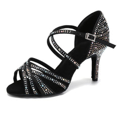 Women's Rhinestone Latin Dance Shoes Cross Straps Buckles Indoor Dance Shoes