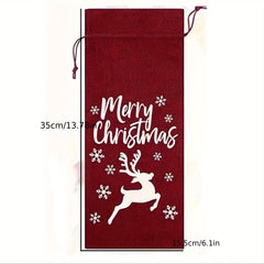 Christmas Linen Wine Bottle Bag Drawstring Wine Bottle Cover