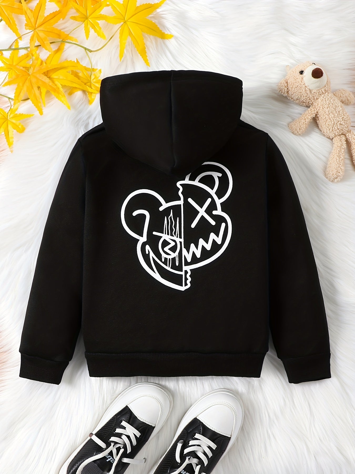 Funny Bear Print Kid's Hoodie Halloween Style Long Sleeve Top