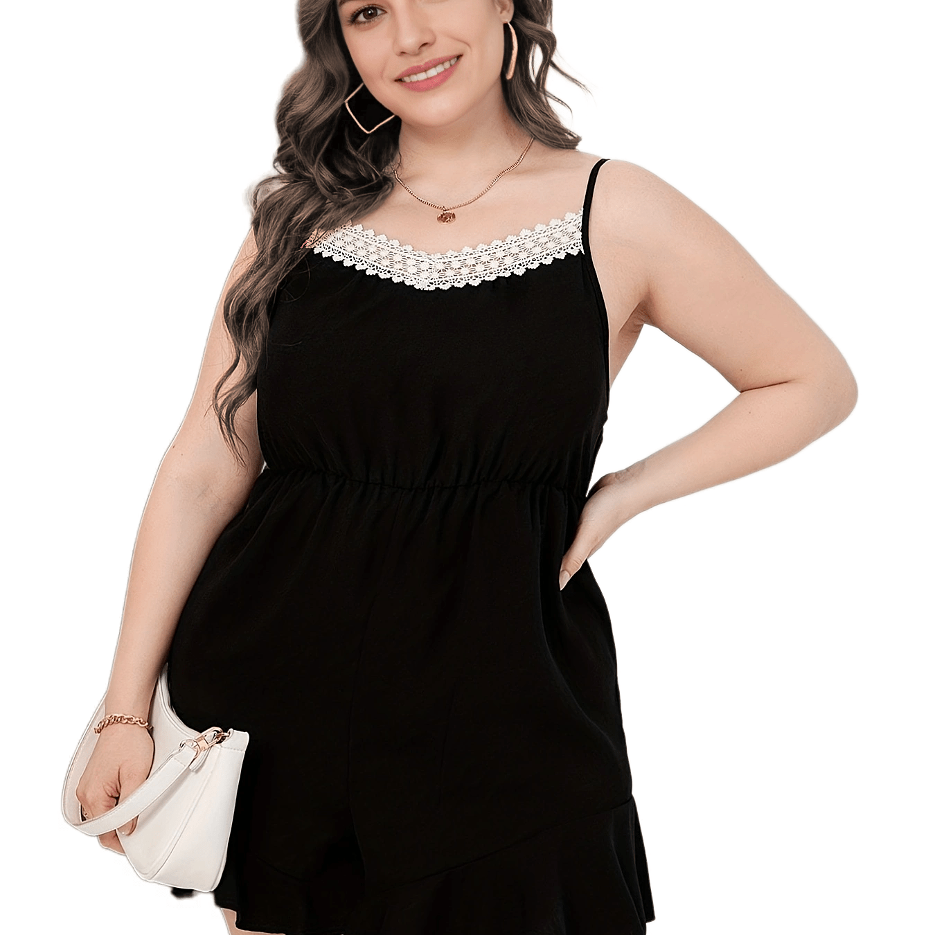 Colorblock Lace Trim Cami Romper