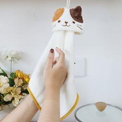 Coral Fleece Cat Embroidered Hand Towel Bathroom Hanging Absorbent Towel