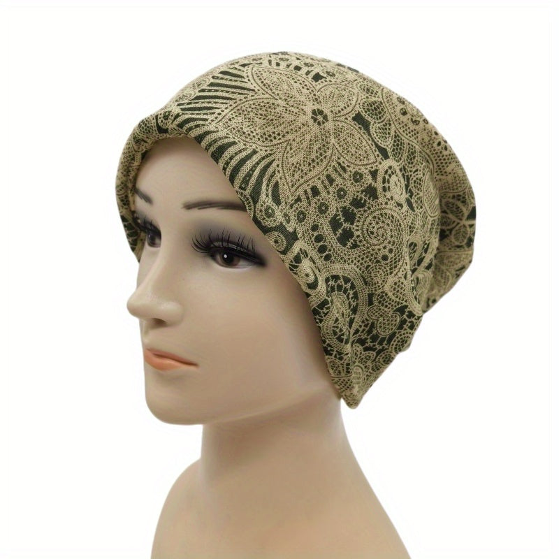 Paisley Print Elastic Beanie Cap Vintage Skull Hat Lightweight Neck Gaiter