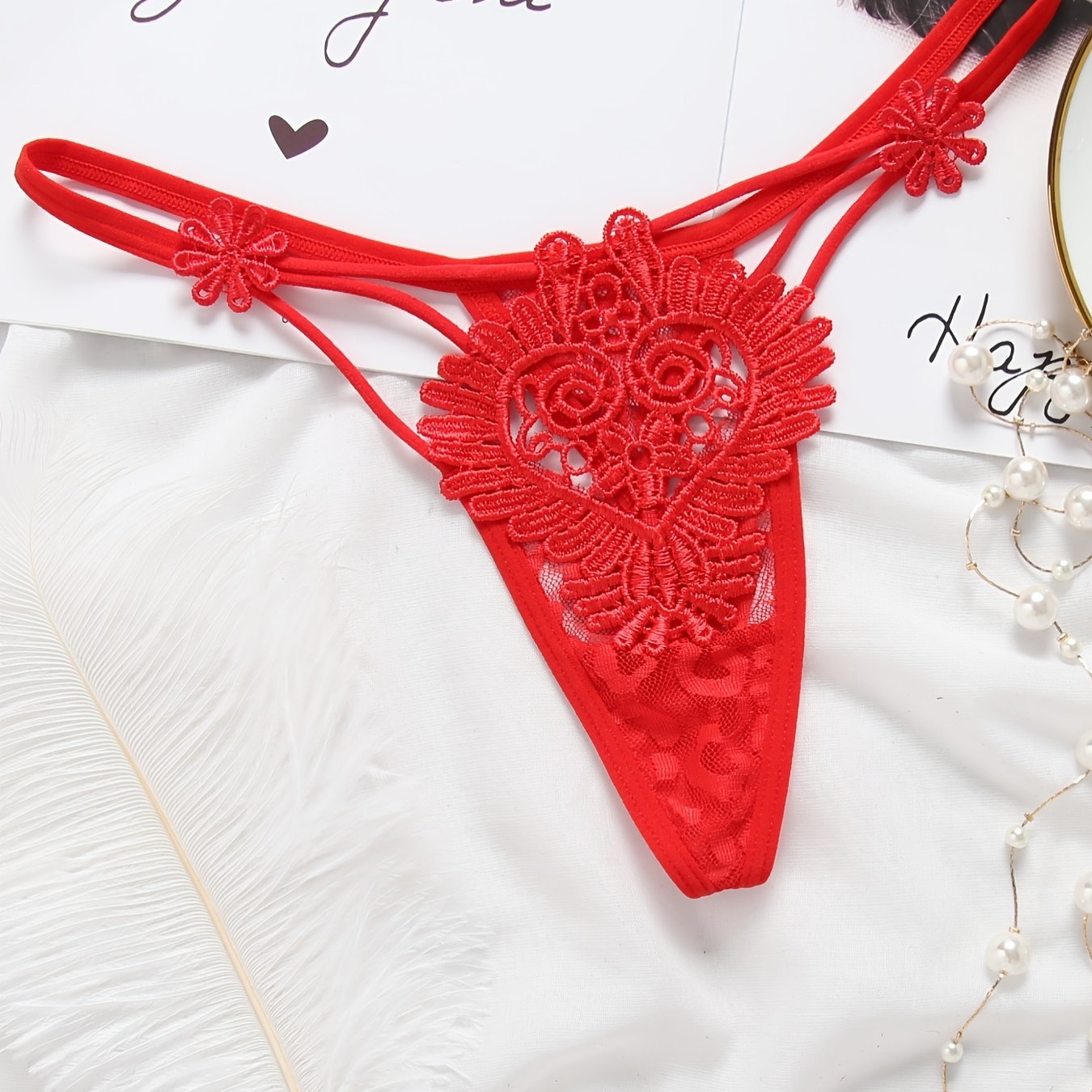 Floral Embroidery Thongs Sheer Intimates Panties