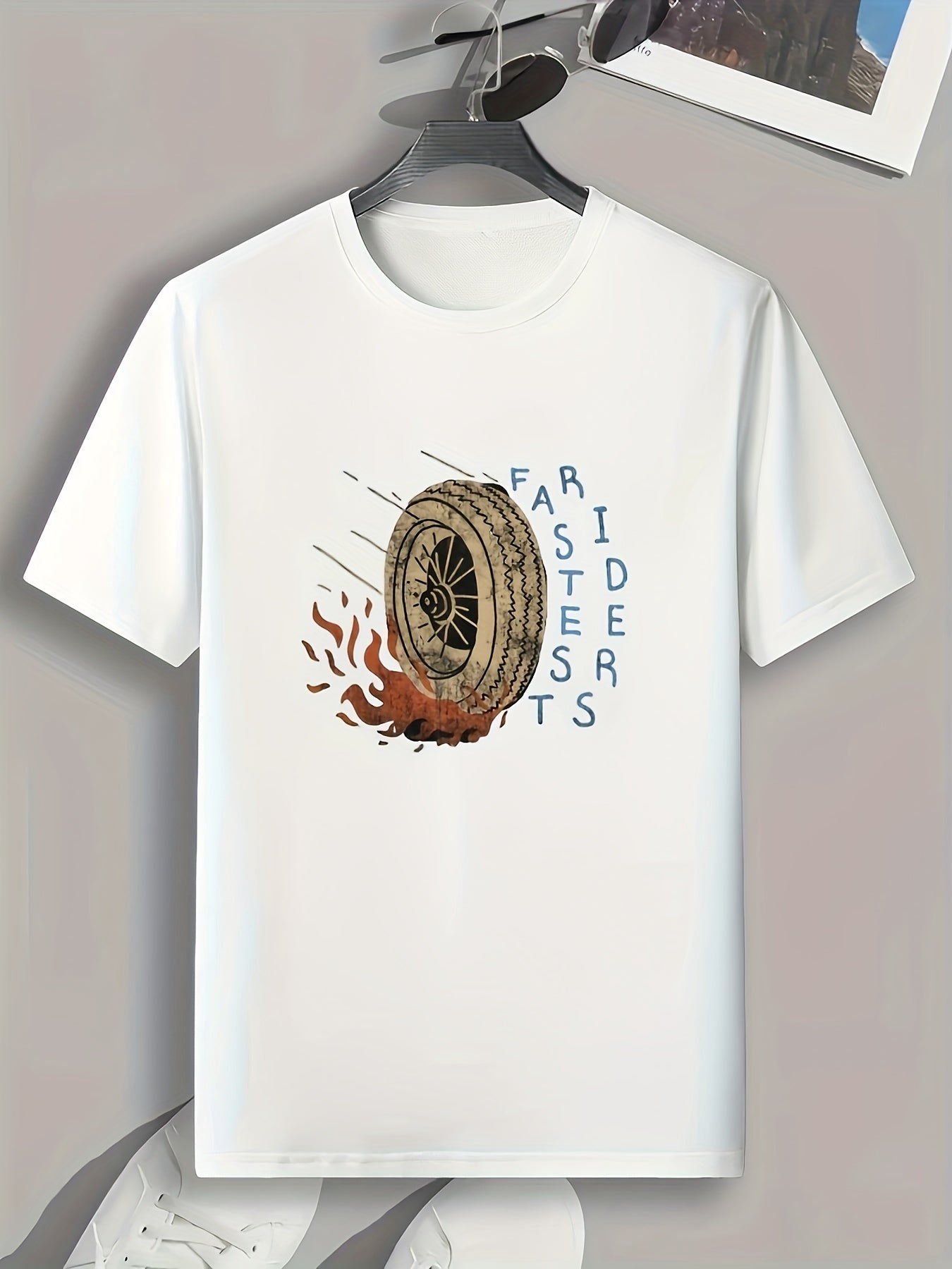Burning Tyre Print Men's Graphic T shirt Casual Comfy Tees