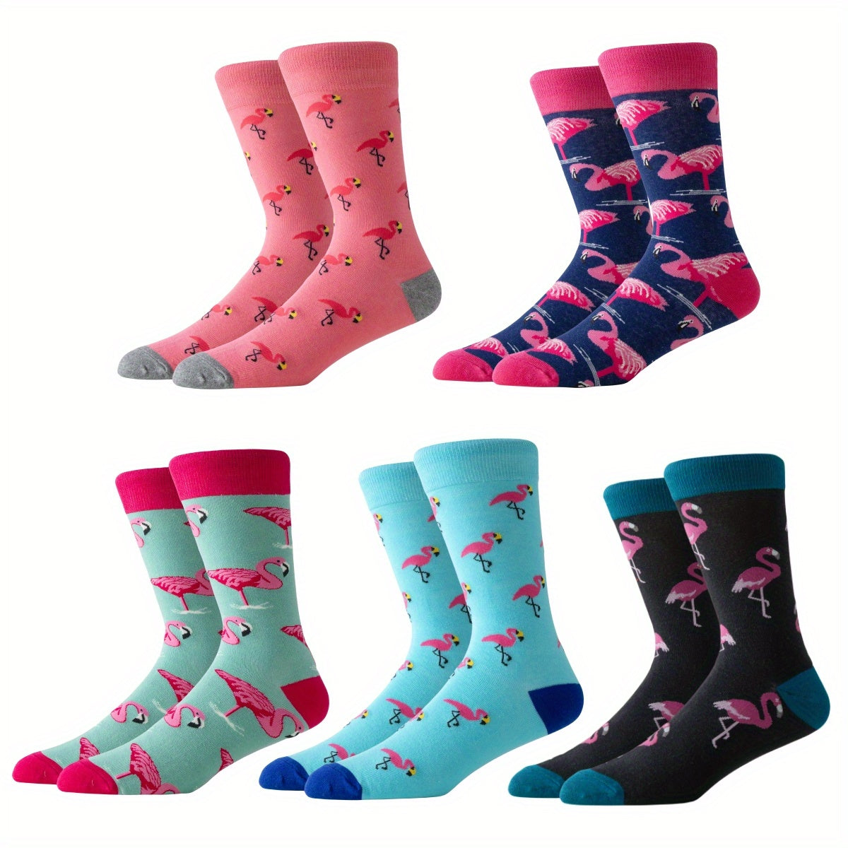 5 Pairs Flamingo Pattern Socks Breathable Mid Tube Women's Stockings