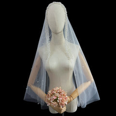 Long Faux Pearl Veil Bridal Hair Accessories