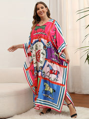 Boho Cover Up Women's Plus Horse Print Bat Sleeve V Neck Loose S