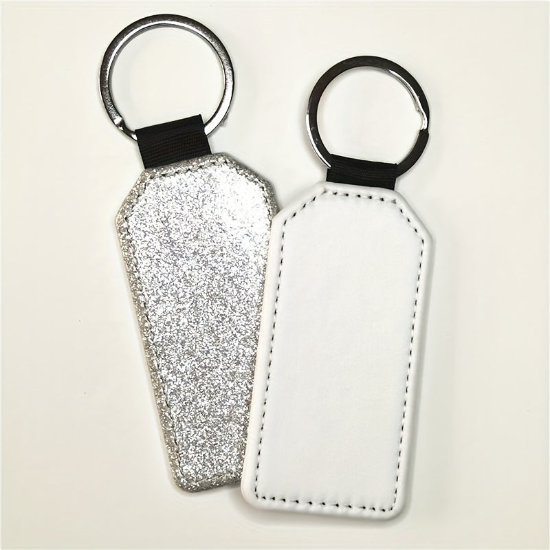 10pcs PU Leather Sublimation Keychains Heat Transfer Glitter Keyring