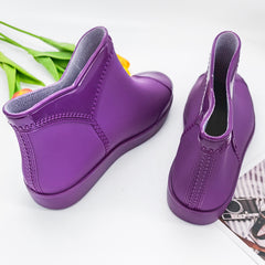 Women's Zipper Rain Boots Low Cut Round Toe Short Boots Waterproof Shoes