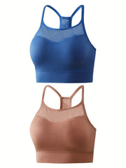 2 Pack Women's Plus Size Sports Bras Set - Mesh Padded Racer Back