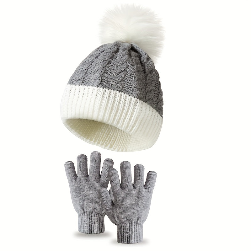 Kids Knitted Hat And Gloves Set, Autumn Winter Thickened, 2pcs