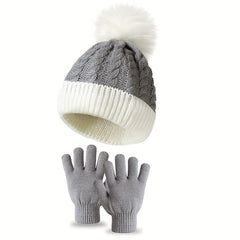Kids Knitted Hat And Gloves Set, Autumn Winter Thickened, 2pcs