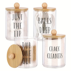 Bamboo Lid Cotton Swab Holder Bathroom Organizer 10 Oz Clear Apothecary Jars