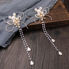 Faux Pearl Bear Clips Bridal Headpiece Tassel Hair Clips