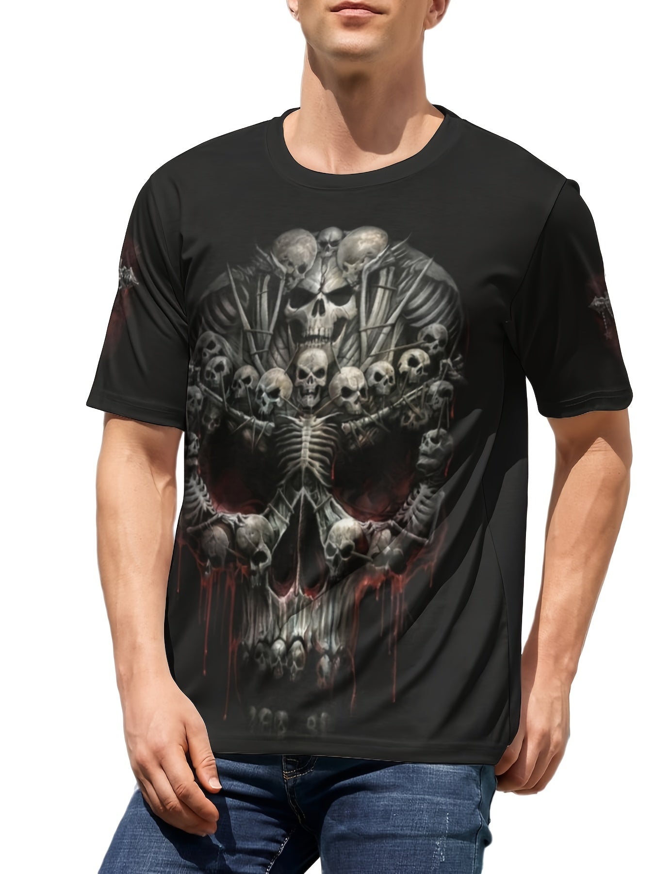 3D Skull Dragon Print Men's Graphic Crew Neck T-shirt
