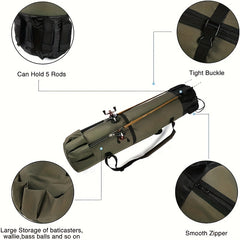 Waterproof Fishing Pole Bag with Rod Holder Organizer